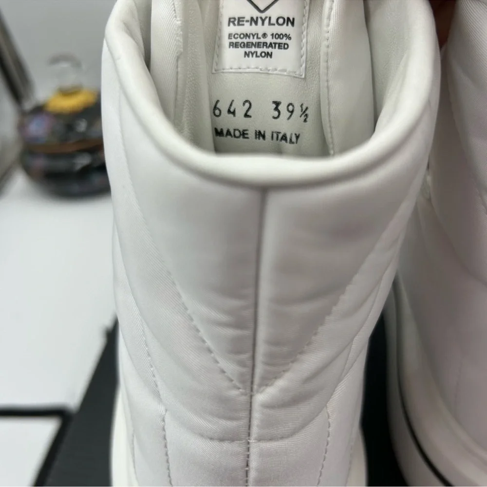 Women’s Prada re-nylon leather hightop sneakers size 39.5 made in Italy